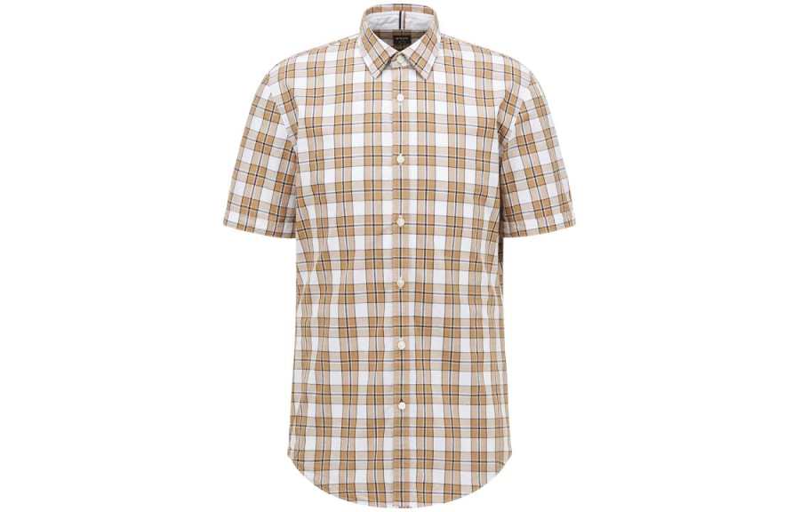 HUGO BOSS Shirts Men's Khaki Lapel Moderate Shirt