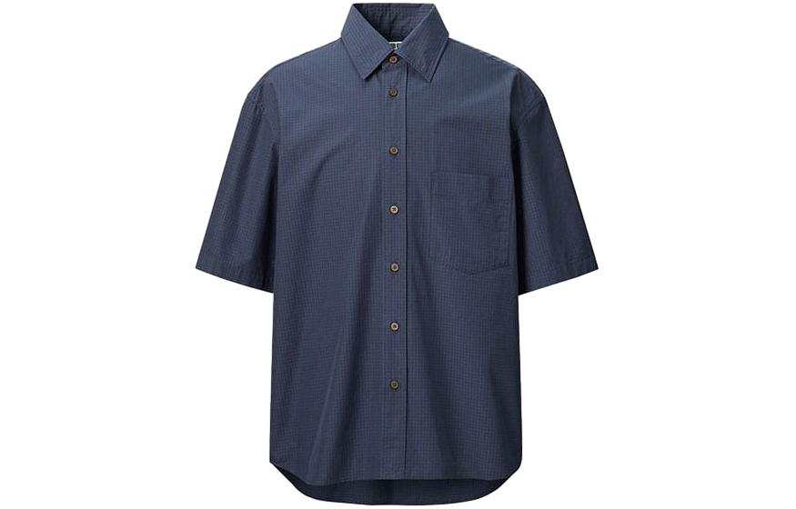 UNIQLO U Collection Shirts Men's Navy Blue Pointed Collar Moderate Other