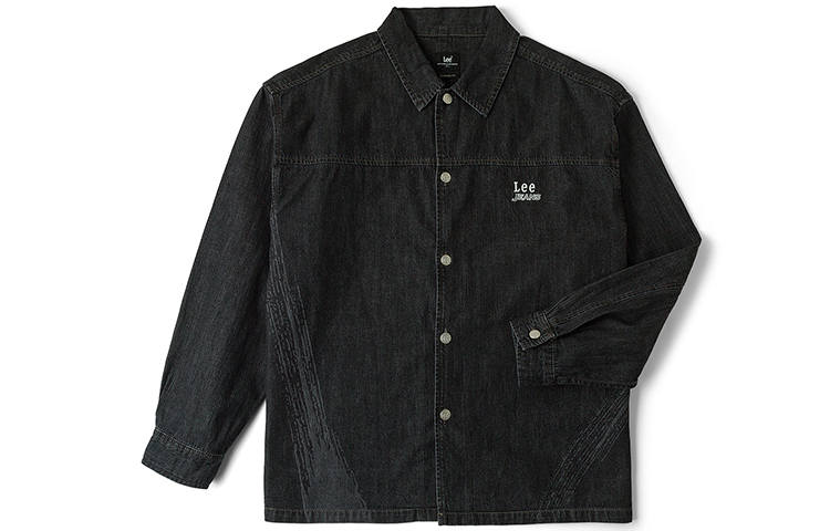 Lee Shirts Men's Black Gray Color Lapel Moderate Denim