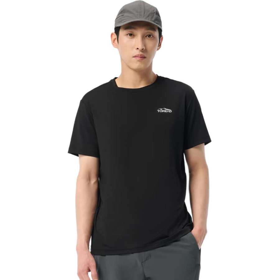 TOREAD T Shirts Men's Black Crew Neck Moderate Straight Fit