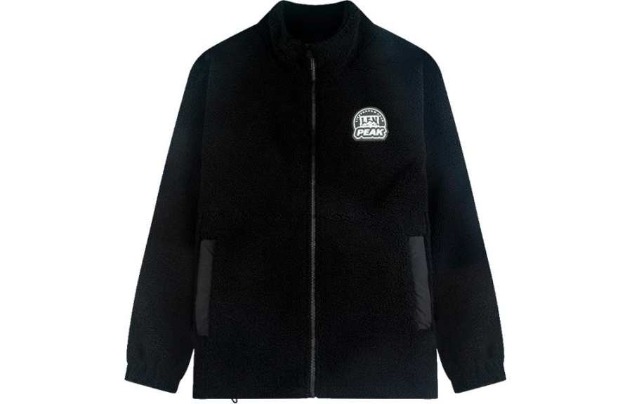PEAK Sweatshirts Men's Black Stand Collar Moderate Cardigan