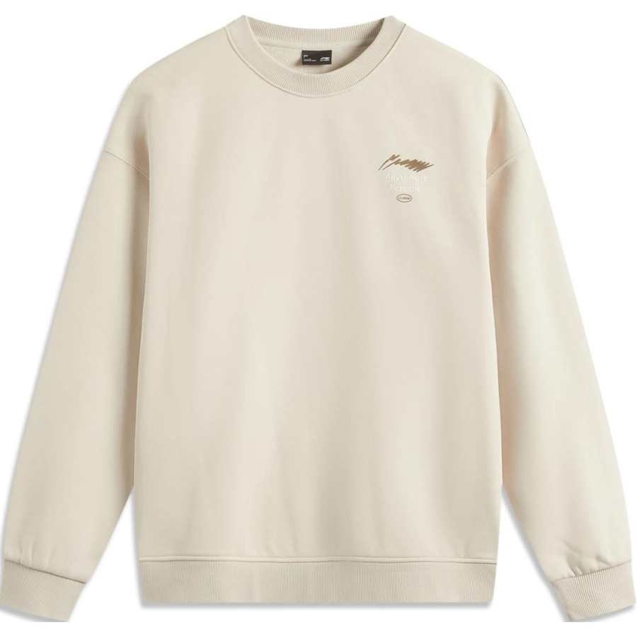 Li-Ning Li Ning Sports Life Collection Solid Color Logo Label Crew Neck Comfortable And Breathable Fleece Lined Thermal