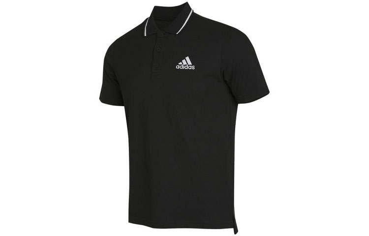 Adidas Adidas Polo Shirts Men's Black Polo Collar Moderate Straight Fit