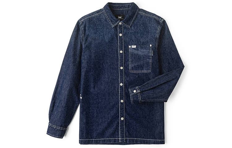 Lee Lee Shirts Men's Medium Blue Lapel Moderate Denim