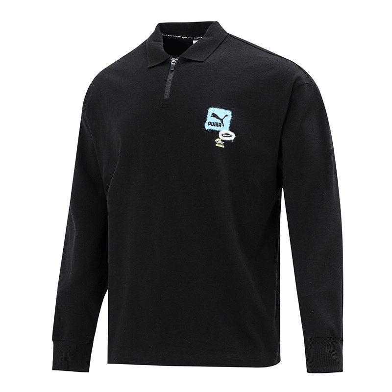 PUMA Polo Shirts Men's Black Polo Collar Moderate Straight Fit