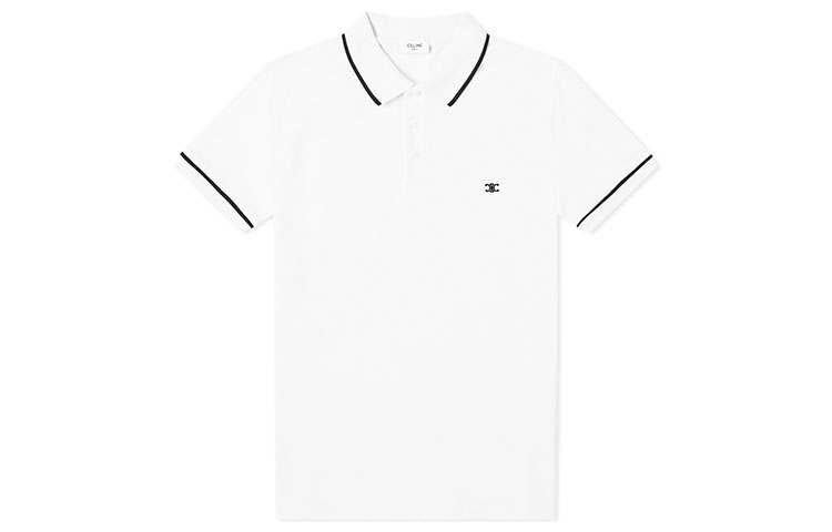 CELINE Polo Shirts Men's White Polo Collar Moderate Other