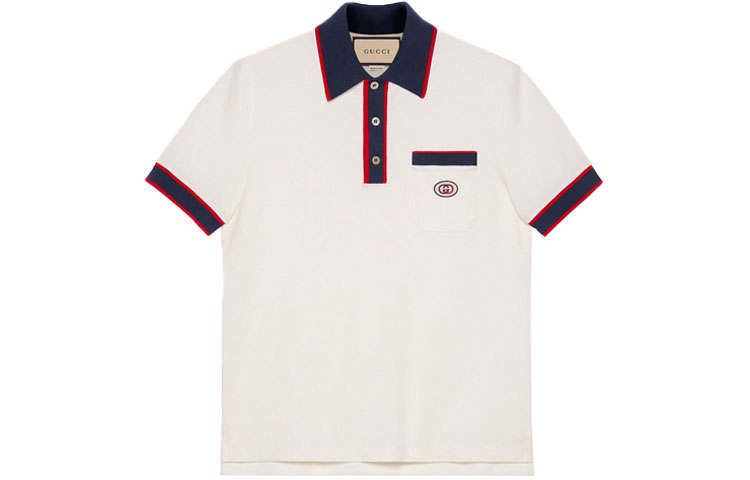 GUCCI Polo Shirts Men's Ecru Polo Collar Moderate