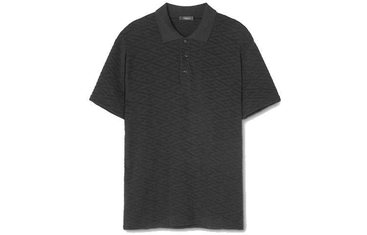 VERSACE Polo Shirts Men's Black Polo Collar Moderate Straight Fit