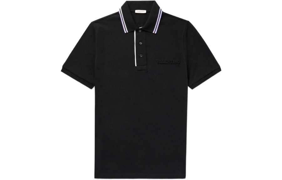 Valentino Polo Shirts Men's Black Polo Collar Moderate Straight Fit