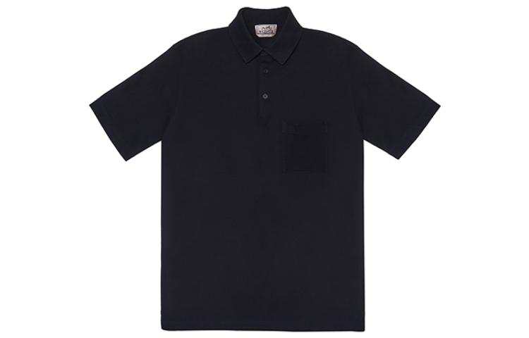 HERMES Polo Shirts Men's Black Polo Collar Moderate