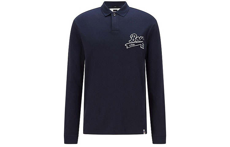 HUGO BOSS Polo Shirts Men's Blue Polo Collar Moderate Straight Fit