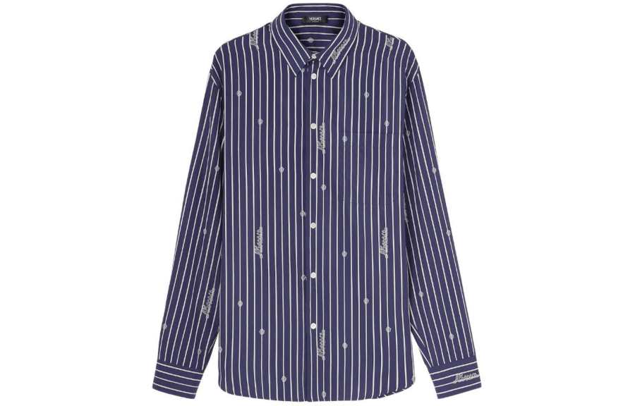 VERSACE VERSACE Logo embroidered Striped Shirt
