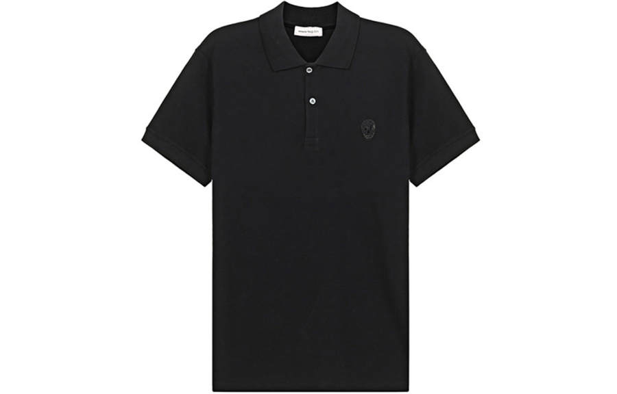 Alexander McQueen Polo Shirts Men's Black Polo Collar Moderate Straight Fit
