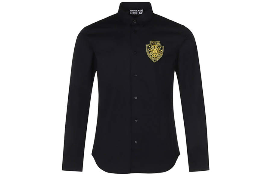 VERSACE JEANS COUTURE SS22 Mens Cotton Embroidered Long-Sleeve Shirt Black