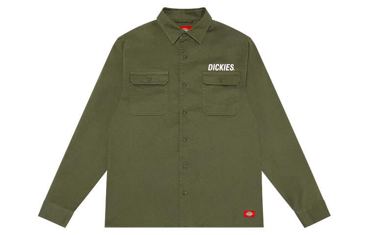 Dickies Shirts Unisex Army Green Square Collar Moderate Workwear