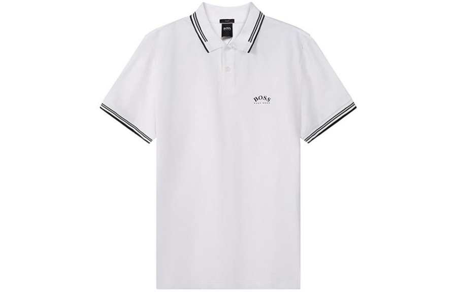 HUGO BOSS Polo Shirts Men's White Polo Collar Moderate Straight Fit