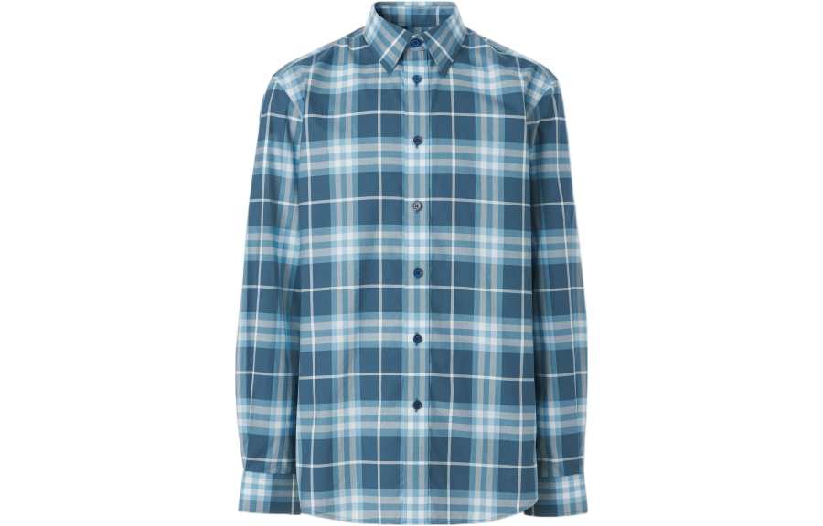 Burberry Shirts Men's Blue Lapel Moderate Shirt