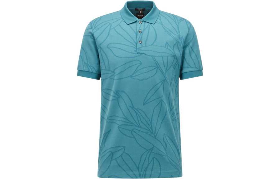 HUGO BOSS Polo Shirts Men's Blue Polo Collar Moderate Straight Fit