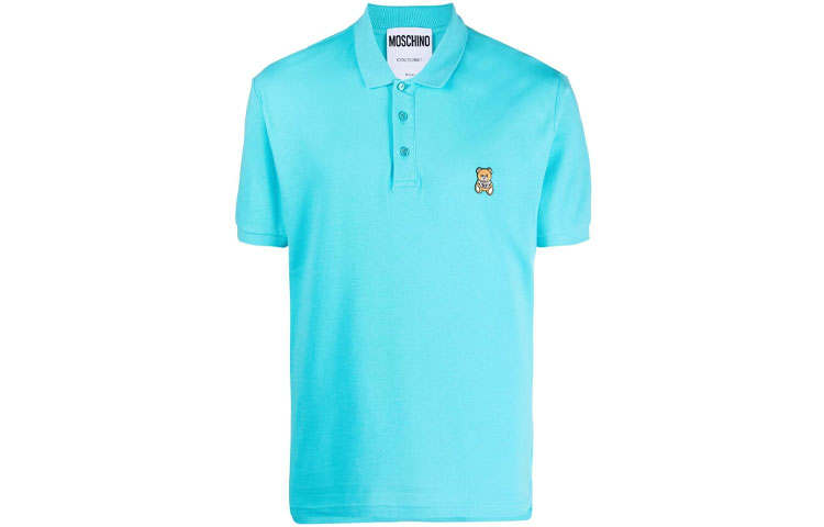 MOSCHINO Polo Shirts Men's Blue Polo Collar Moderate Straight Fit