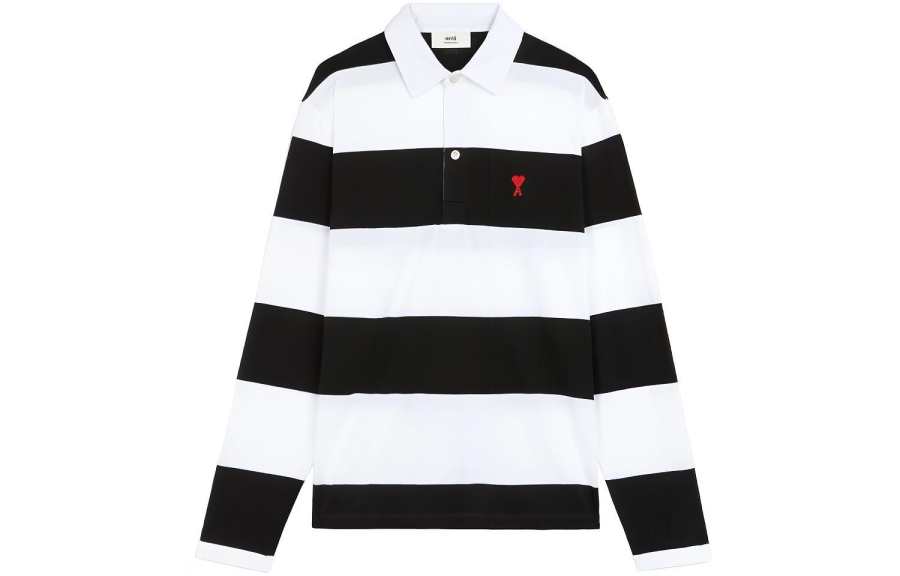 AMIPARIS Polo Shirts Men's Black/White Polo Collar Moderate Straight Fit
