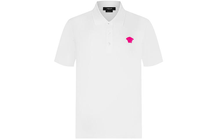 VERSACE Polo Shirts Men's White Polo Collar Thin Straight Fit