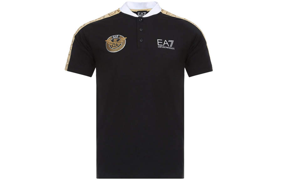 EMPORIO ARMANI EA7 Polo Shirts Men's Black/Gold Polo Collar Moderate Straight Fit