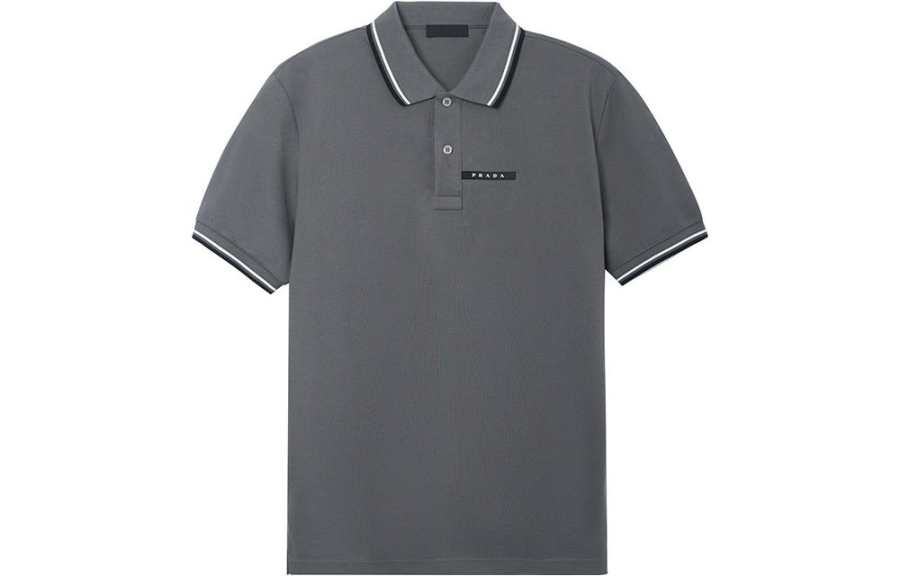 PRADA PRADA Men's Logo Patch Polo Shirt Gray