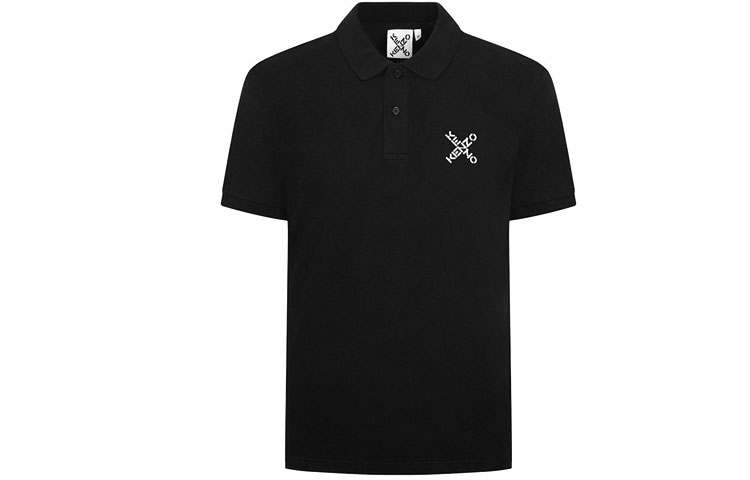 KENZO Polo Shirts Men's Black Polo Collar Moderate Straight Fit