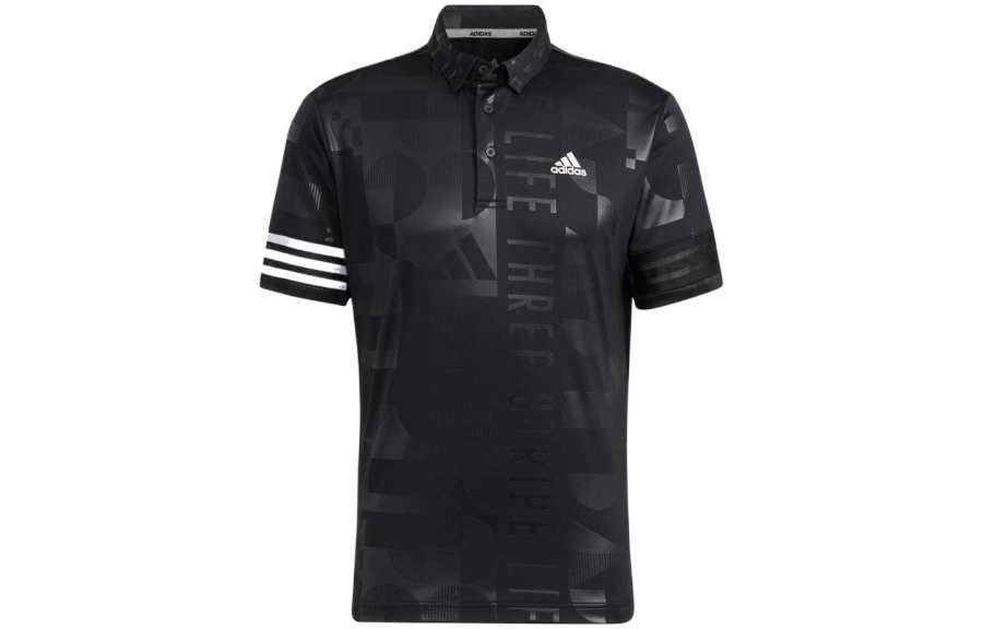 Adidas Adidas Polo Shirts Men's Black Polo Collar Moderate Straight Fit