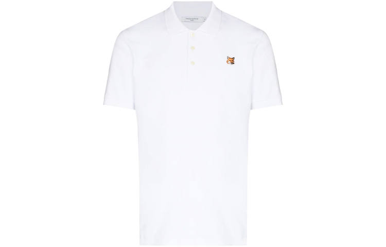 Maison Kitsune Polo Shirts Men's White Polo Collar Moderate Straight Fit