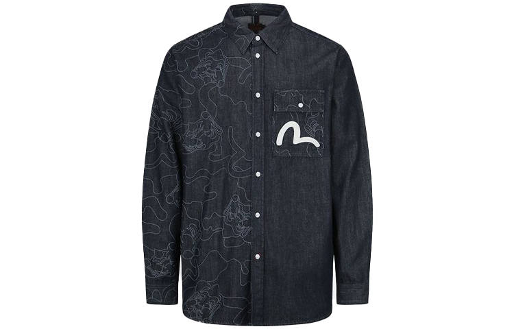 EVISU EVISU Shirts Men's Denim Blue Lapel Moderate