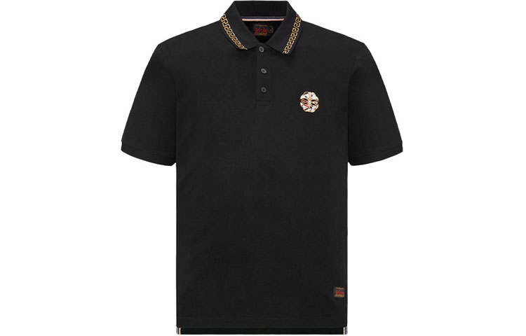 EVISU Polo Shirts Men's Black Polo Collar Moderate Straight Fit