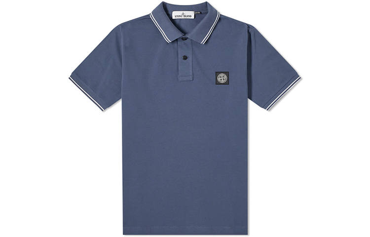 STONE ISLAND Polo Shirts Men's Blue Polo Collar Moderate Straight Fit