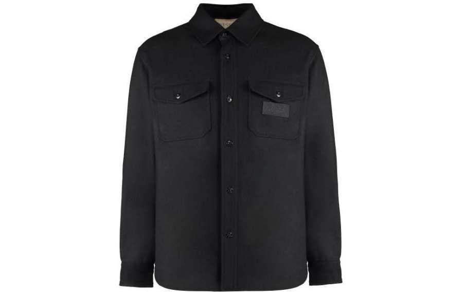 GUCCI GUCCI Logo Patch Collared Long-Sleeve Shirt