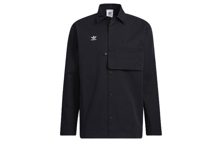 adidas originals Solid Color Buckle Lapel Long Sleeves Shirt Black