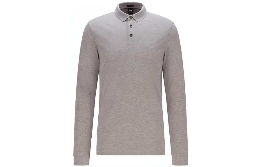 HUGO BOSS Polo Shirts Men's Gray Polo Collar Moderate Straight Fit