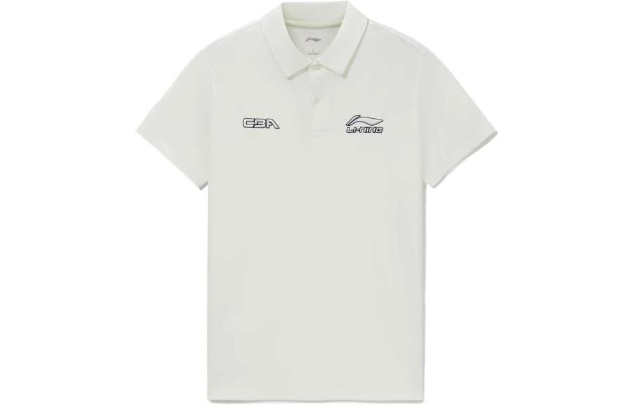 Li-Ning Li Ning Professional Basketball Collection Polo Shirts Men's White Polo Collar Moderate Straight Fit