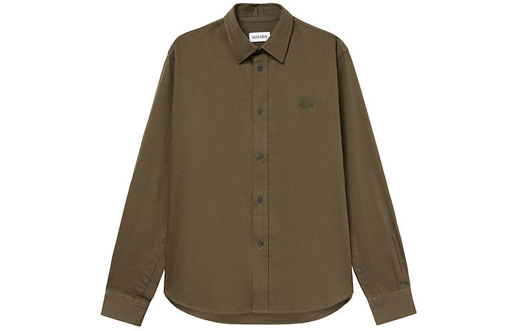 KENZO Classic Tiger Head Shirts Men's Army Green Square Collar Moderate Shirt