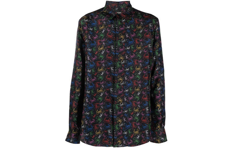 FENDI Shirts Men's Black Pointed Collar Moderate Shirt