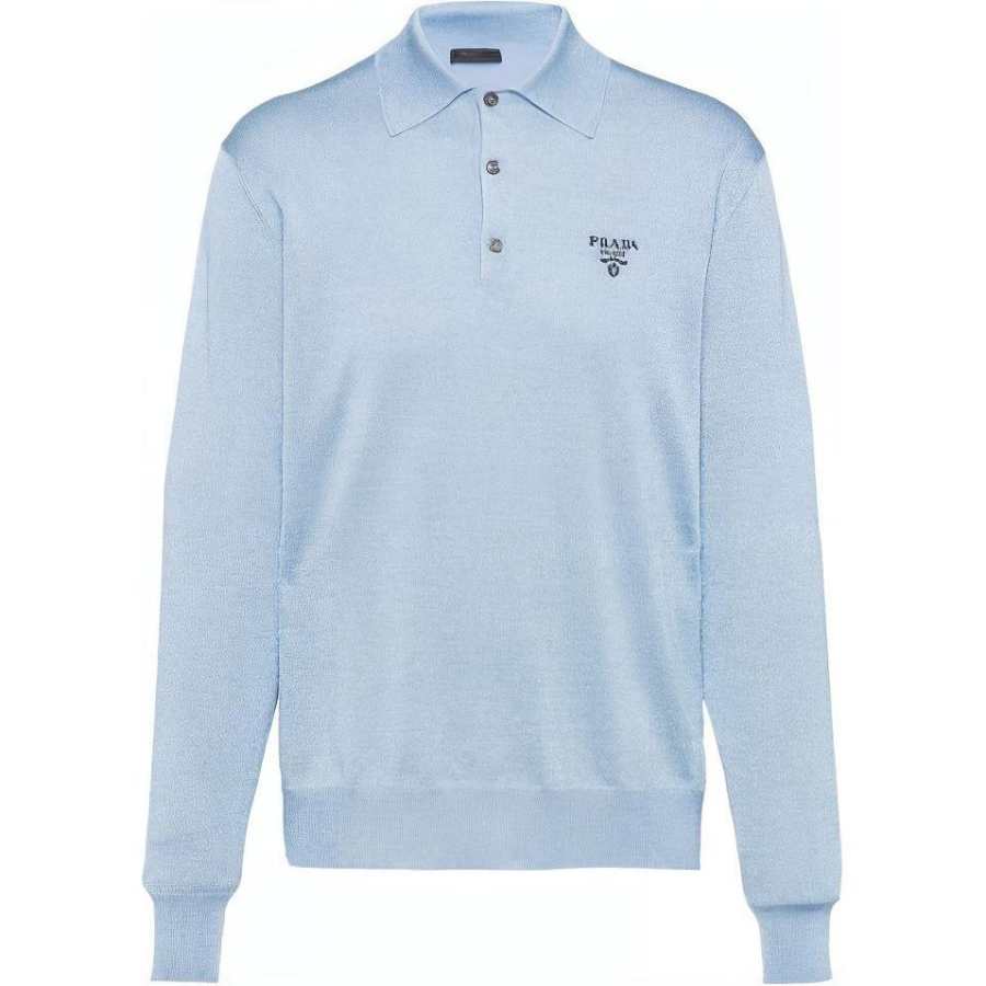 PRADA PRADA Polo Shirts Men's Blue Polo Collar Moderate Straight Fit