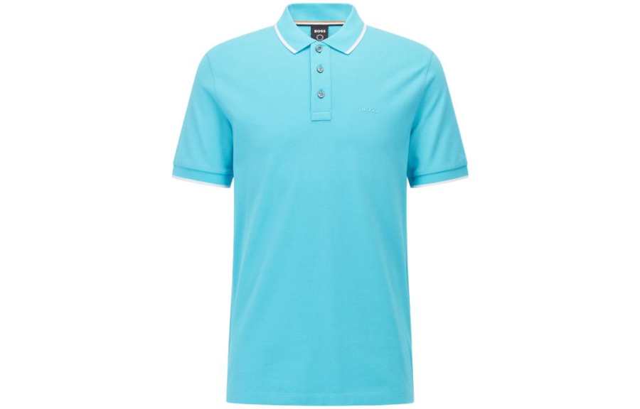 HUGO BOSS Polo Shirts Men's Blue Polo Collar Moderate Straight Fit