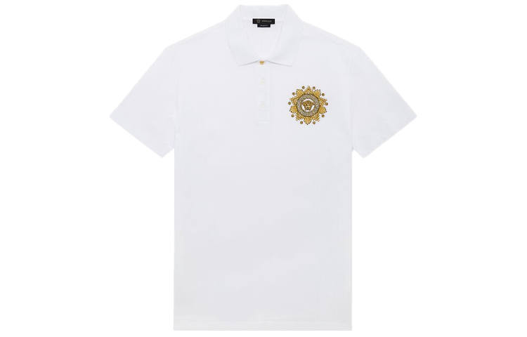 VERSACE Polo Shirts Men's White Polo Collar Moderate Straight Fit