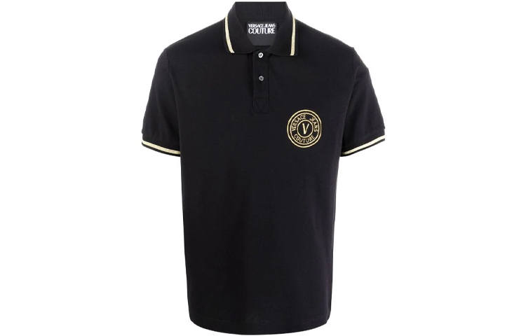 VERSACE JEANS COUTURE Polo Shirts Men's Black Polo Collar Moderate Straight Fit