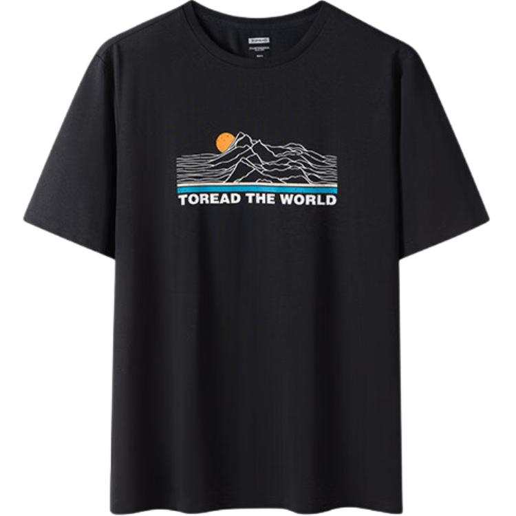 TOREAD T Shirts Men's Black Crew Neck Moderate Straight Fit