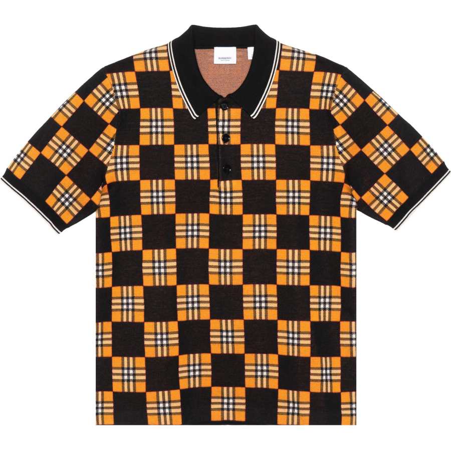 Burberry SS21 Men Contrasting Colors Plaid Jacquard Short Sleeve Polo Shirt Orange