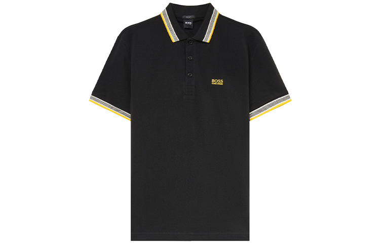 HUGO BOSS Polo Shirts Men's Black Polo Collar Moderate Straight Fit