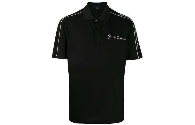VERSACE Polo Shirts Men's Black Polo Collar Moderate Straight Fit