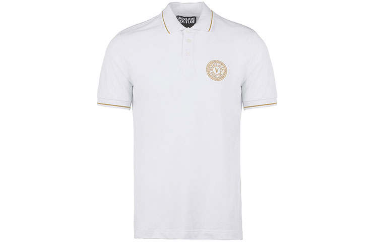 VERSACE JEANS COUTURE Polo Shirts Men's White Polo Collar Moderate Straight Fit