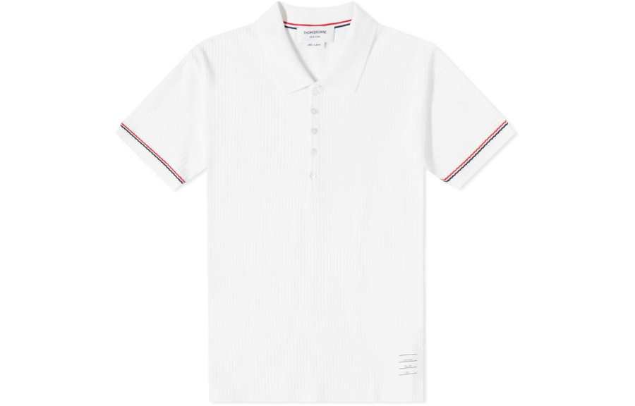 THOM BROWNE Polo Shirts Men's White Polo Collar Moderate Straight Fit