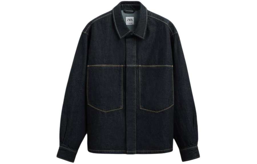 ZARA Year Of The Dragon Limited Edition Collection Shirts Men's Blue Lapel Moderate Denim